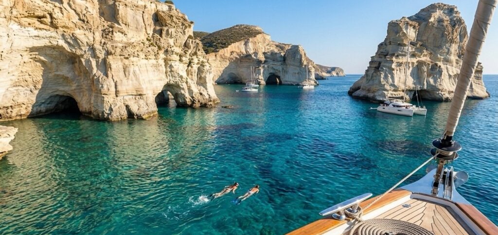 hidden beaches Milos 2026, kleftiko beach Milos